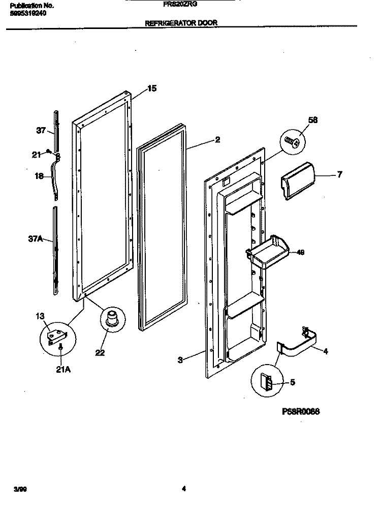 REFRIGERATOR Diagram and Parts List for FRS20ZRGD3  Frigidaire Refrigerator