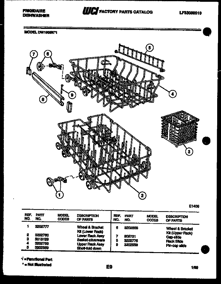 RACKS AND TRAYS Diagram and Parts List for DW1805KF1  Frigidaire Dishwasher
