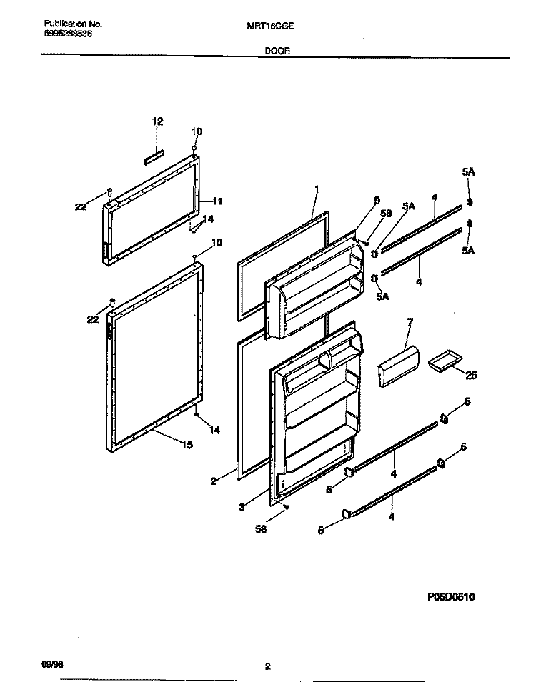 DOOR Diagram and Parts List for MRT16CGEW1  Frigidaire Refrigerator