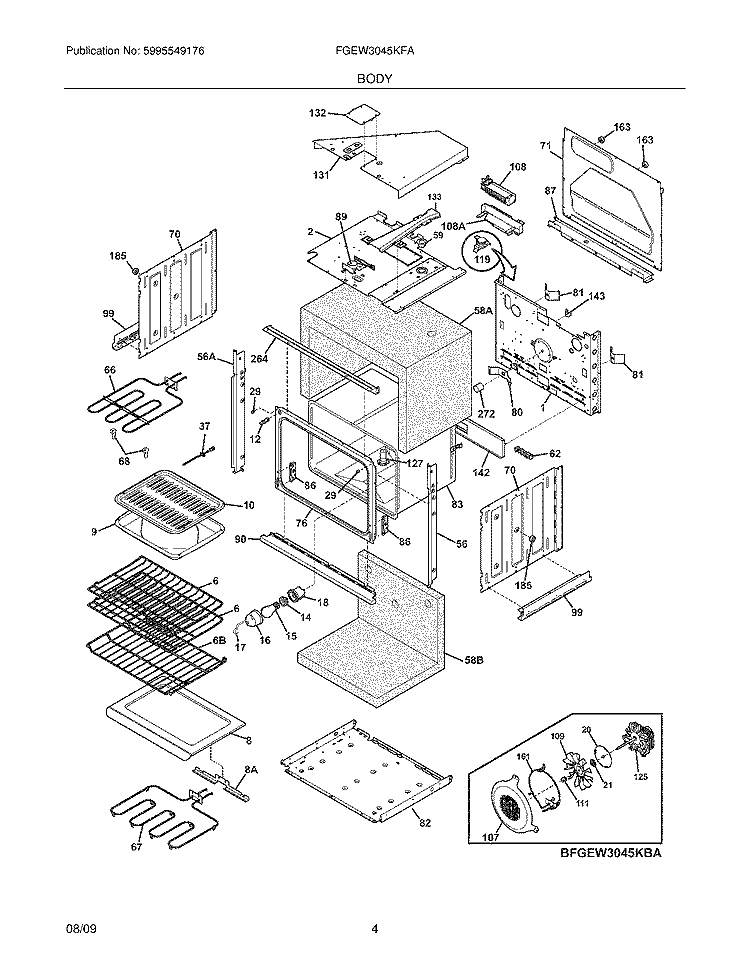 BODY Diagram and Parts List for FGEW3045KFA  Frigidaire Wall Oven