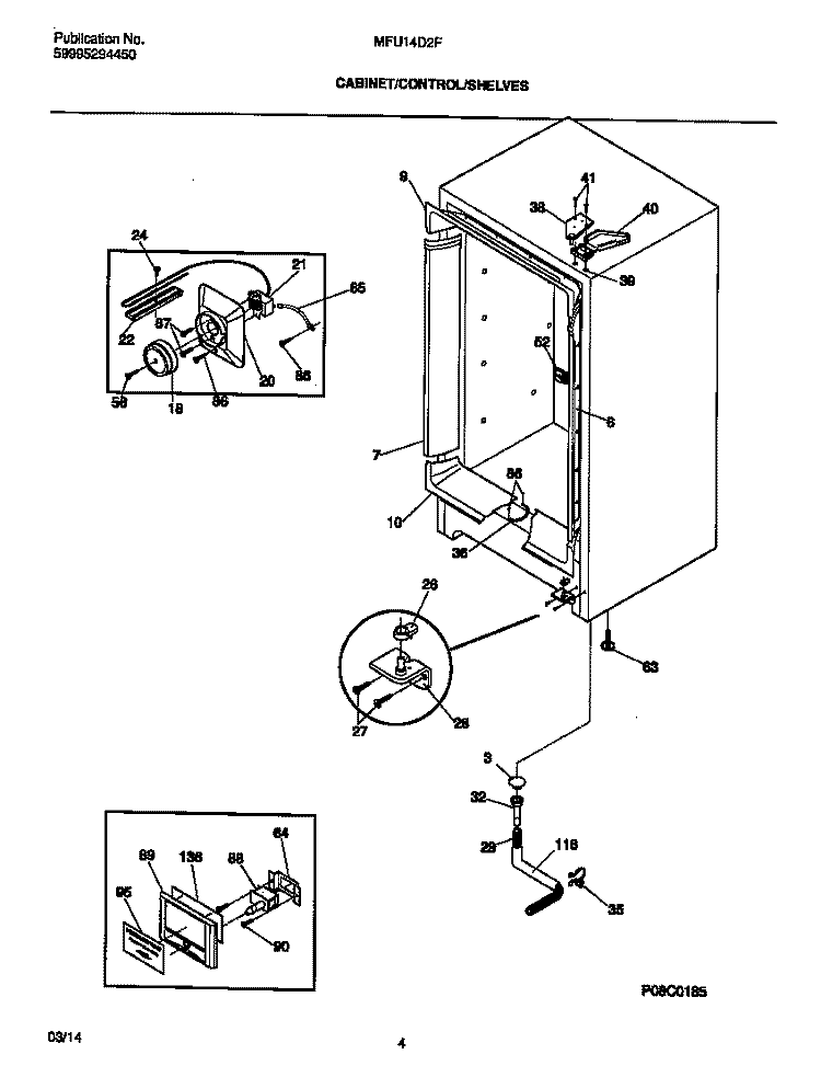 CABINET / CONTROL / SHELVES Diagram and Parts List for MFU14D2FW0  Frigidaire Freezer
