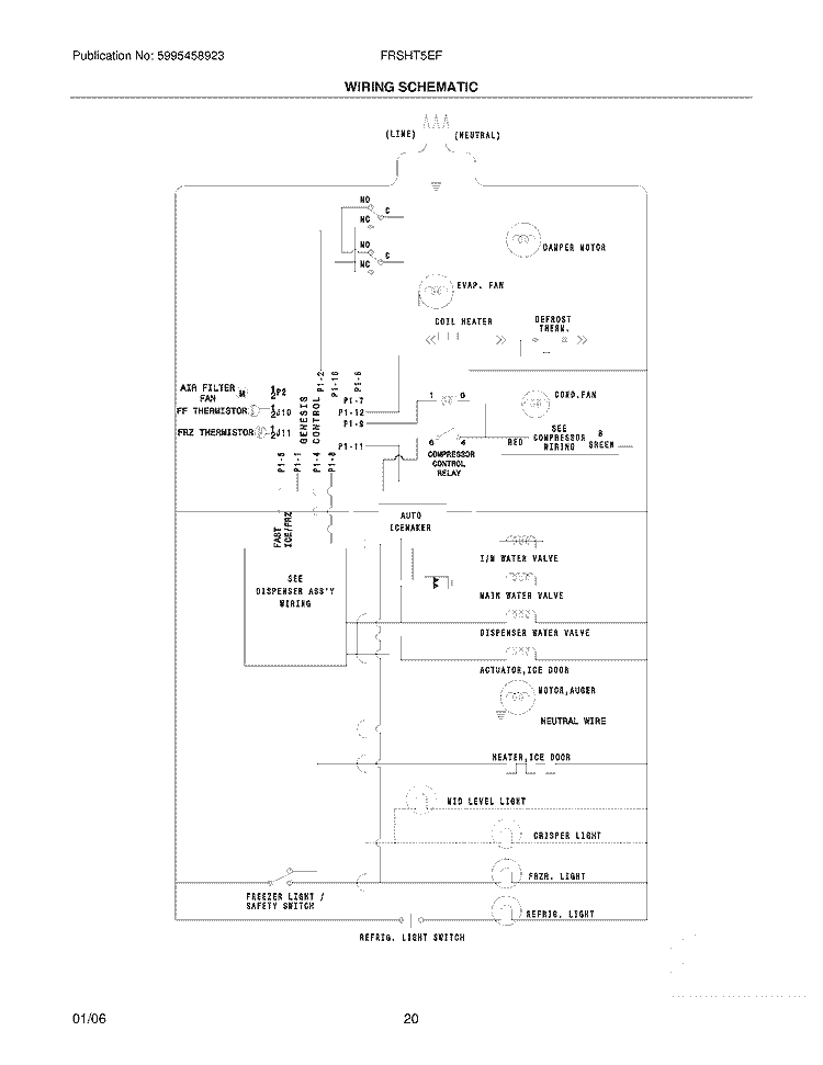 WIRING SCHEMATIC Diagram and Parts List for FRSHT5EFSB0  Frigidaire Refrigerator