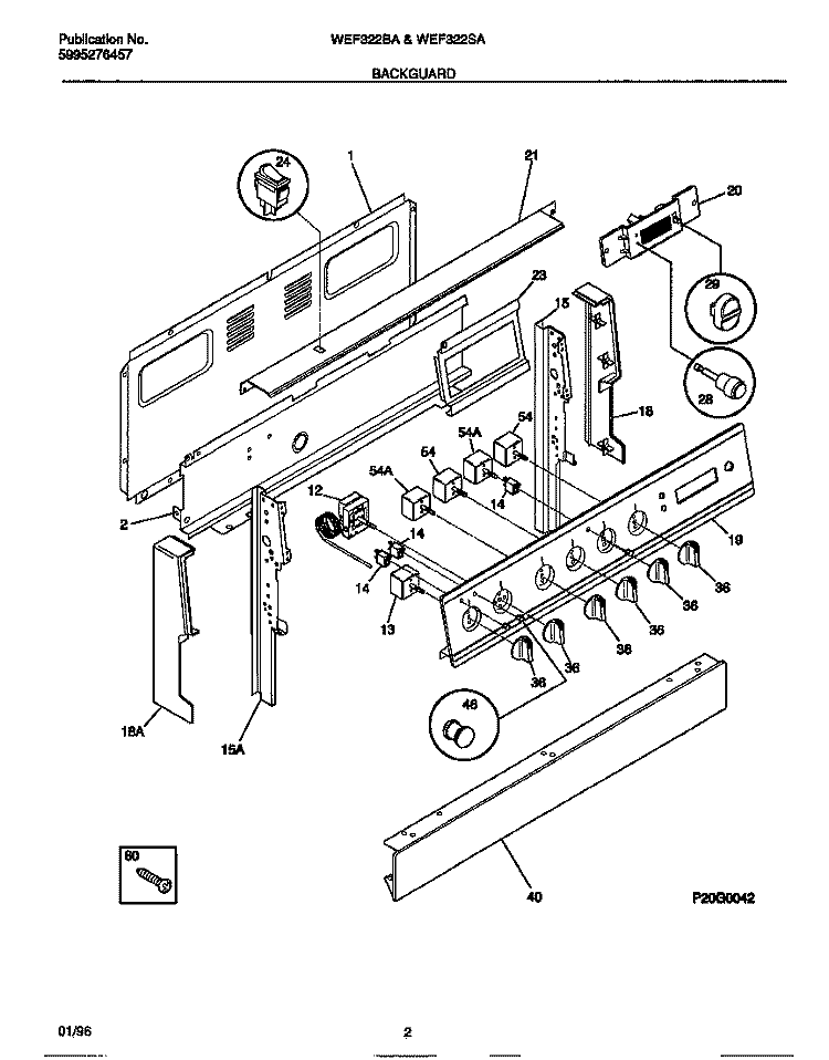 BACKGUARD Diagram and Parts List for WEF322BAWD  Frigidaire Range