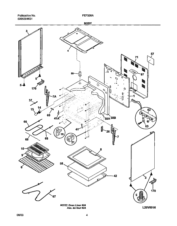 BODY Diagram and Parts List for FEF326AQF  Frigidaire Range