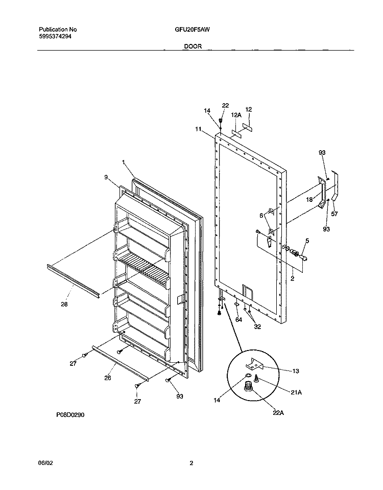 DOOR Diagram and Parts List for GFU20F5AW3  Gibson Freezer