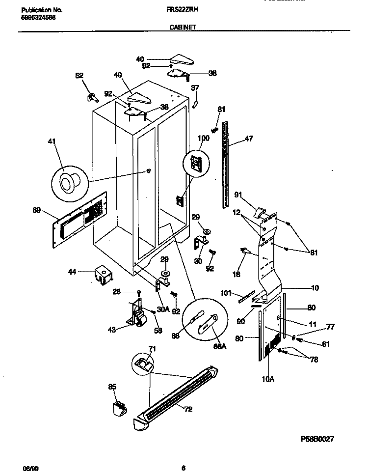 CABINET Diagram and Parts List for FRS22ZRHD0  Frigidaire Refrigerator