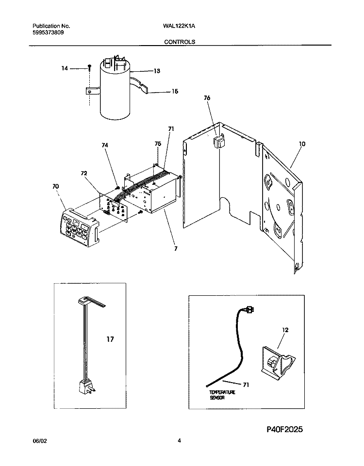 CONTROLS Diagram and Parts List for WAL122K1A2  Westinghouse Air Conditioner