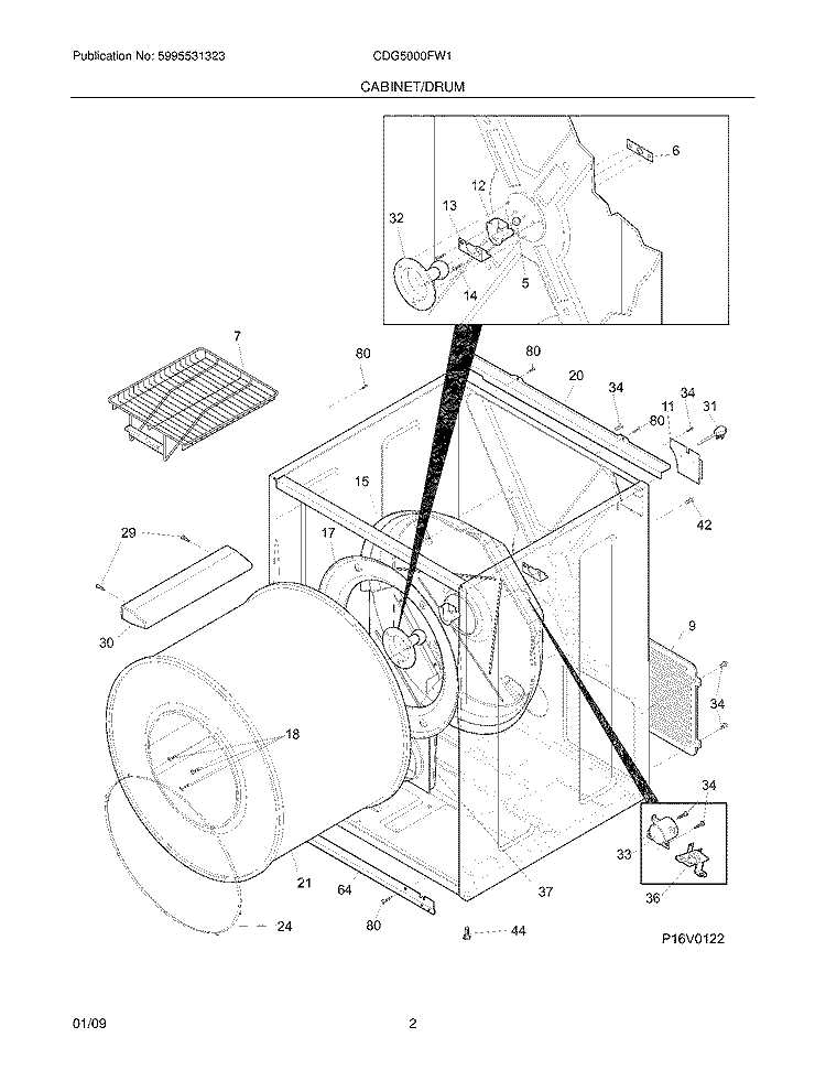 CABINET/DRUM Diagram and Parts List for CDG5000FW1  Crosley Dryer