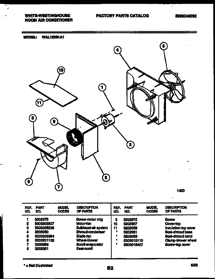 AIR HANDLING PARTS Diagram and Parts List for WAL123S1A1  Frigidaire Air Conditioner