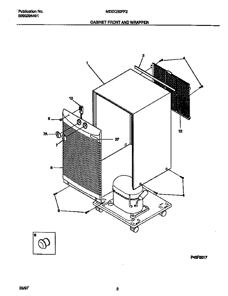 CABINET FRONT AND WRAPPER Diagram and Parts List for MDDQ50FF2  Frigidaire Dehumidifier