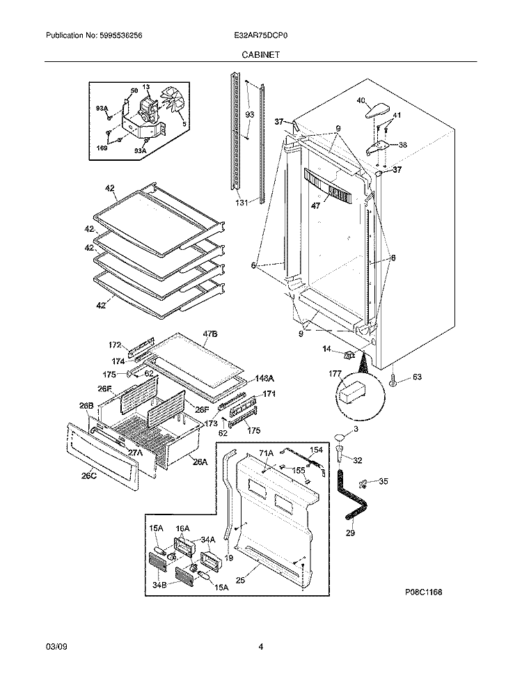 CABINET Diagram and Parts List for E32AR75DCP0  Electrolux Refrigerator