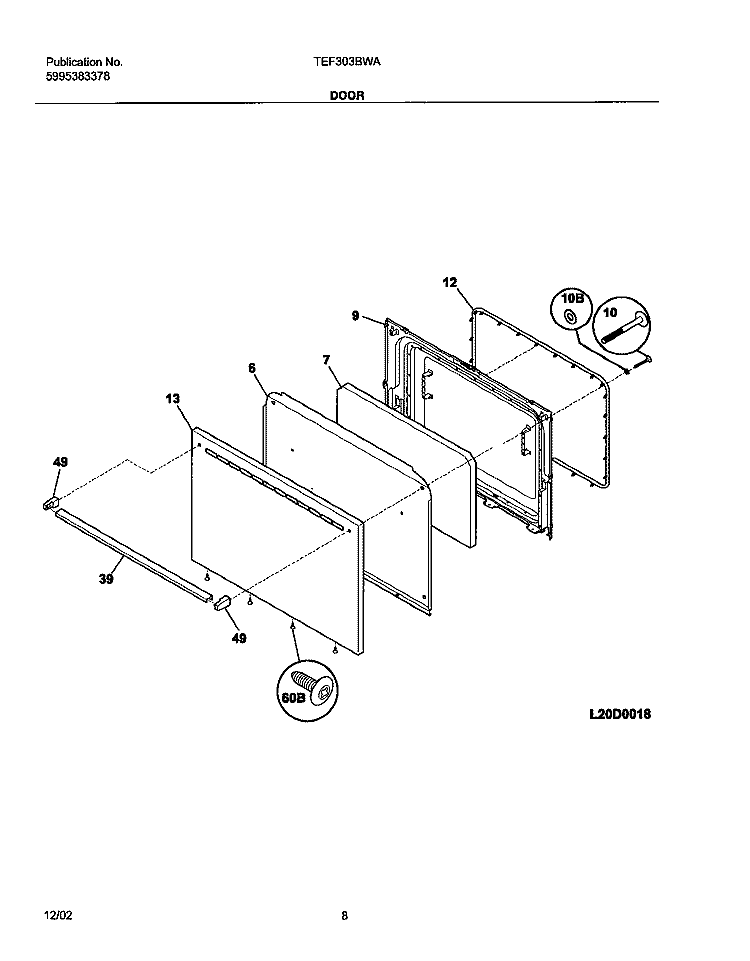 DOOR Diagram and Parts List for TEF303BWA  Tappan Range