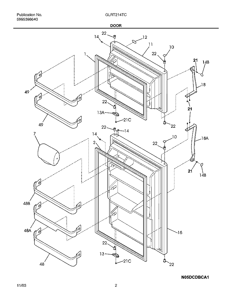 DOOR Diagram and Parts List for GLRT214TCB1  Frigidaire Refrigerator