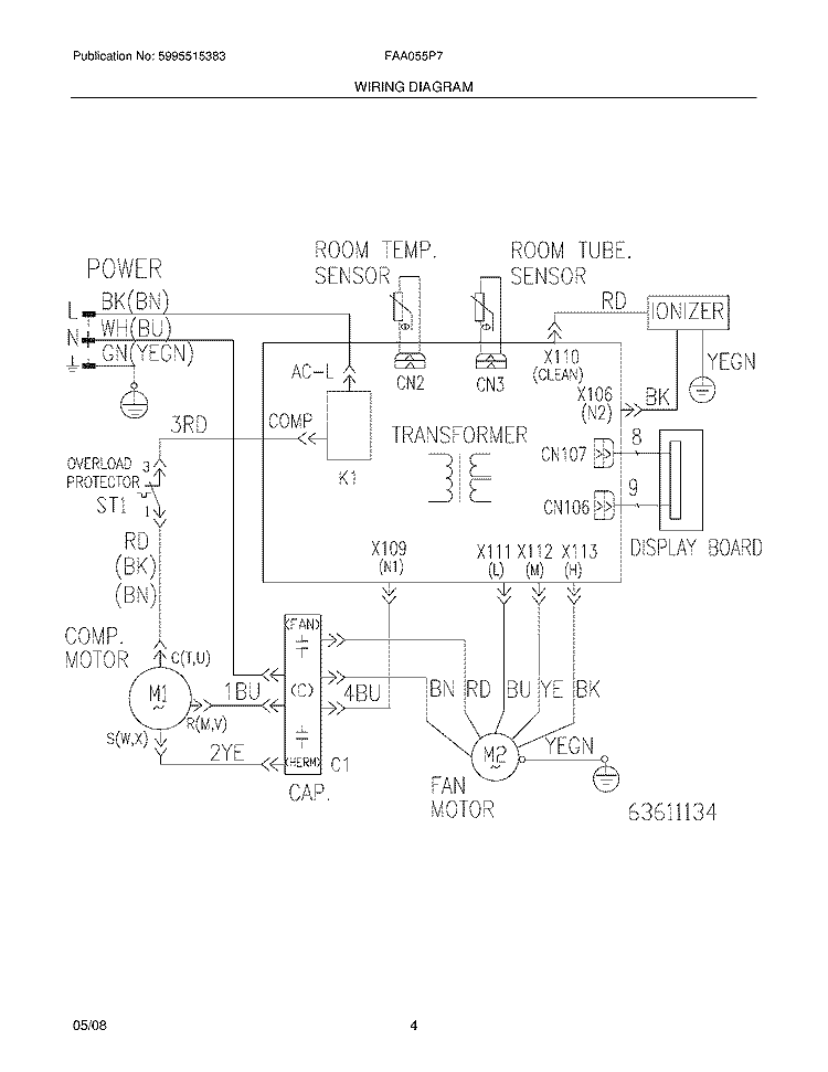 WIRING DIAGRAM Diagram and Parts List for FAA055P7A14  Frigidaire Air Conditioner