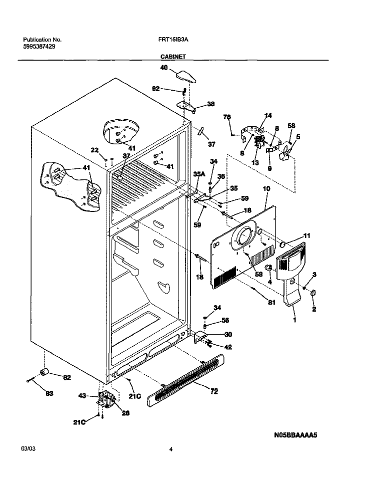 CABINET Diagram and Parts List for FRT15IB3AT3  Frigidaire Refrigerator