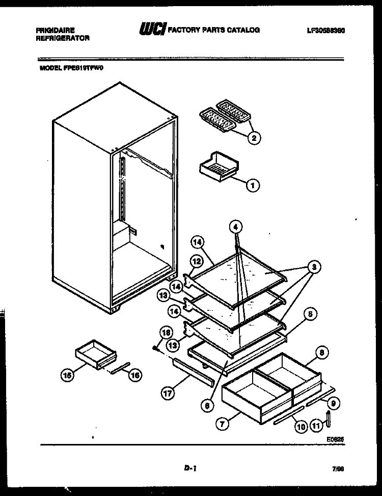 SHELVES AND SUPPORTS Diagram and Parts List for FPES19TFF0  Frigidaire Refrigerator