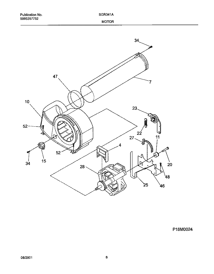 MOTOR, BLOWER Diagram and Parts List for SGR341AQ0  Westinghouse Dryer