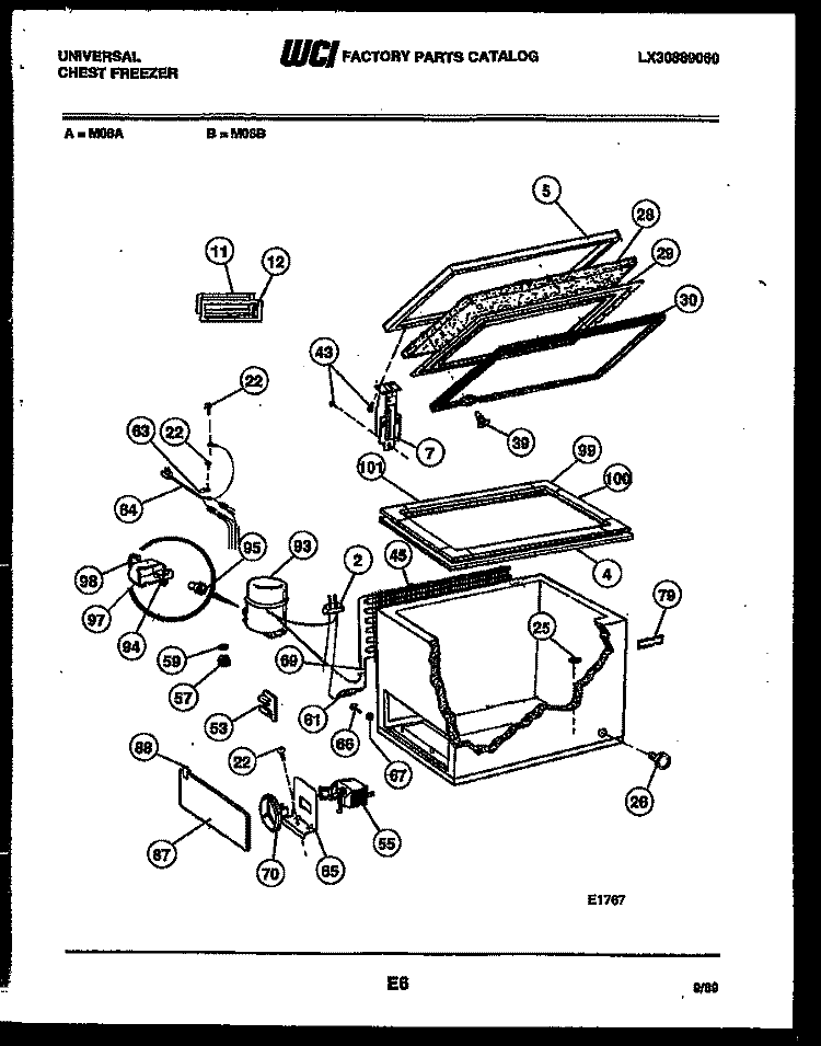 CHEST FREEZER PARTS Diagram and Parts List for M08B  Frigidaire Freezer