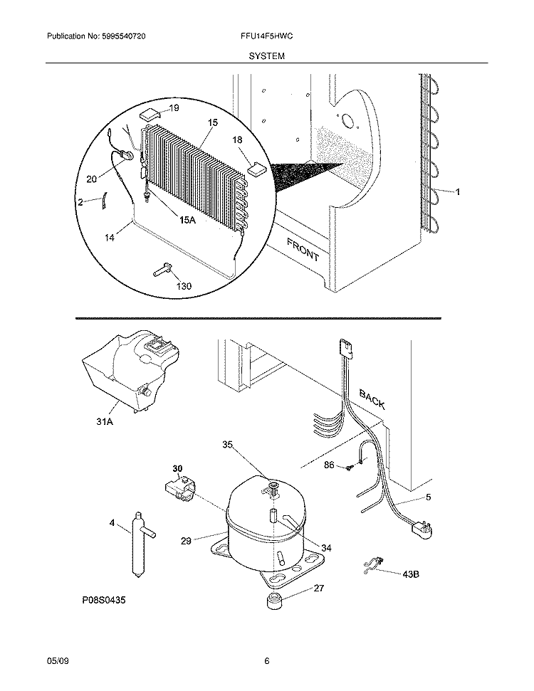 SYSTEM Diagram and Parts List for FFU14F5HWC  Frigidaire Freezer