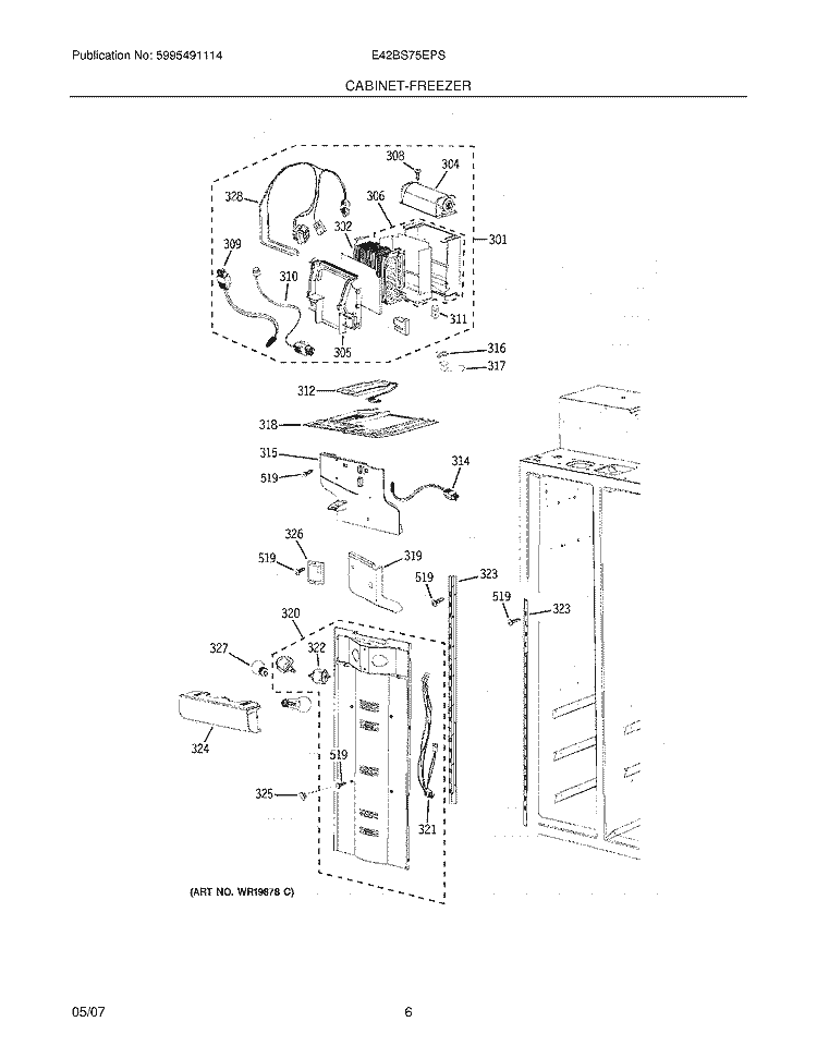 CABINET - FREEZER Diagram and Parts List for E42BS75EPS  Electrolux Refrigerator