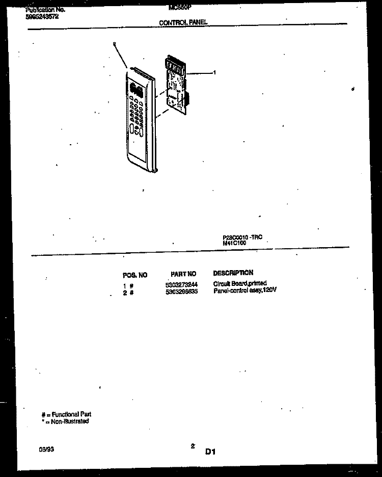 CONTROL PANEL Diagram and Parts List for MC850P11  Frigidaire Microwave