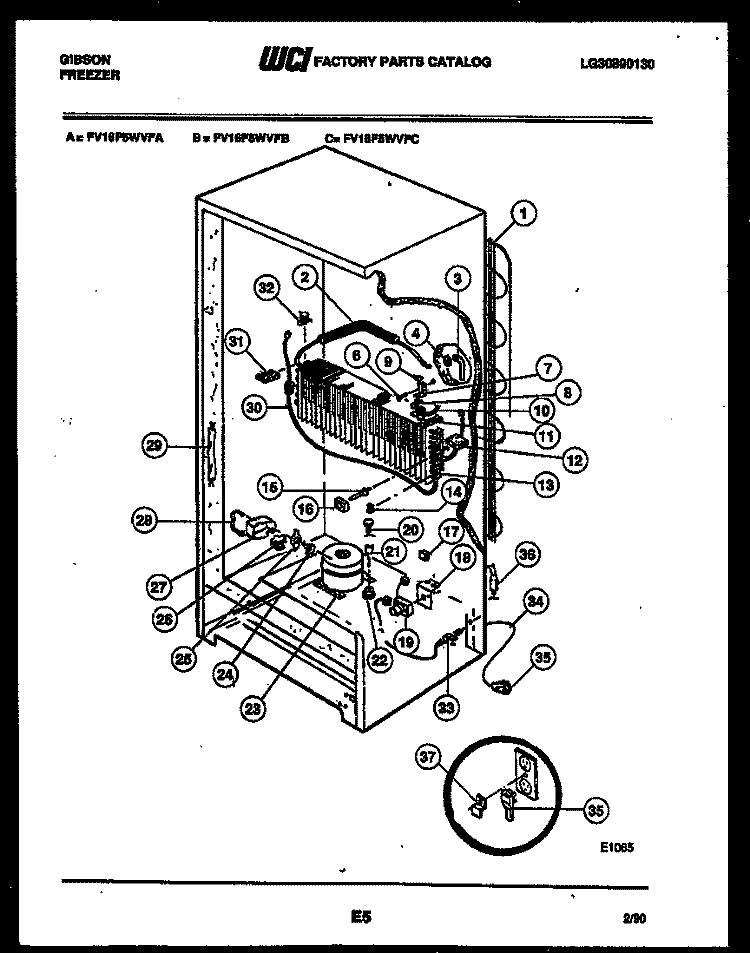 SYSTEM AND ELECTRICAL PARTS Diagram and Parts List for FV16F5WVFC  Gibson Freezer