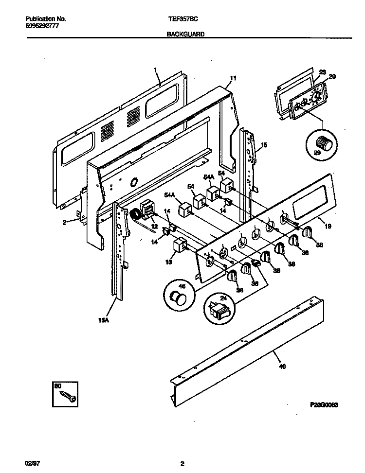 BACKGUARD Diagram and Parts List for TEF357BCWE  Tappan Range