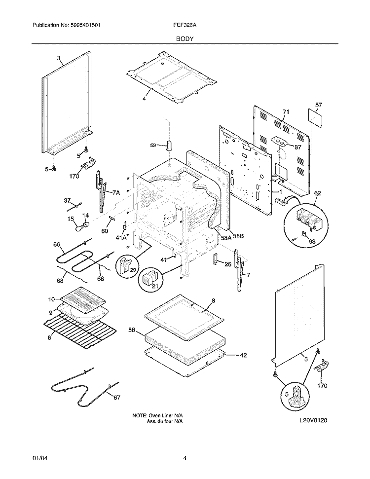 BODY Diagram and Parts List for FEF326ABG  Frigidaire Range