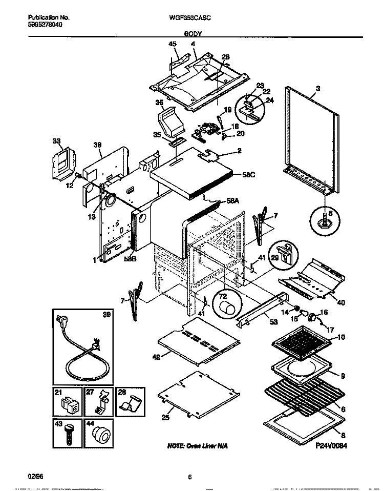 BODY Diagram and Parts List for WGF353CASC  Frigidaire Range