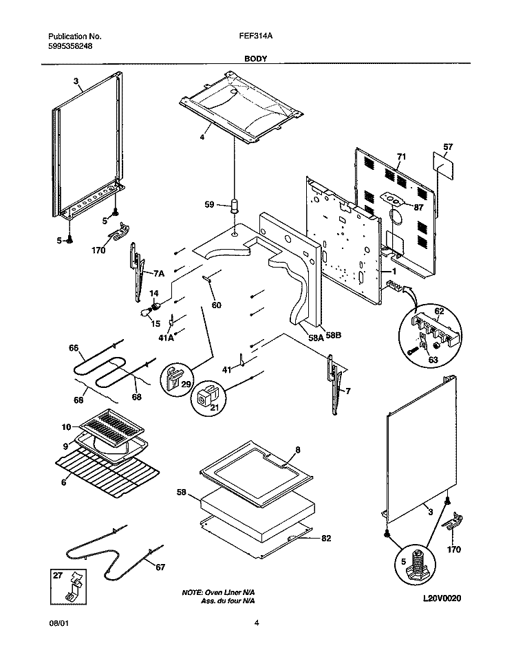BODY Diagram and Parts List for FEF314AUA  Frigidaire Range