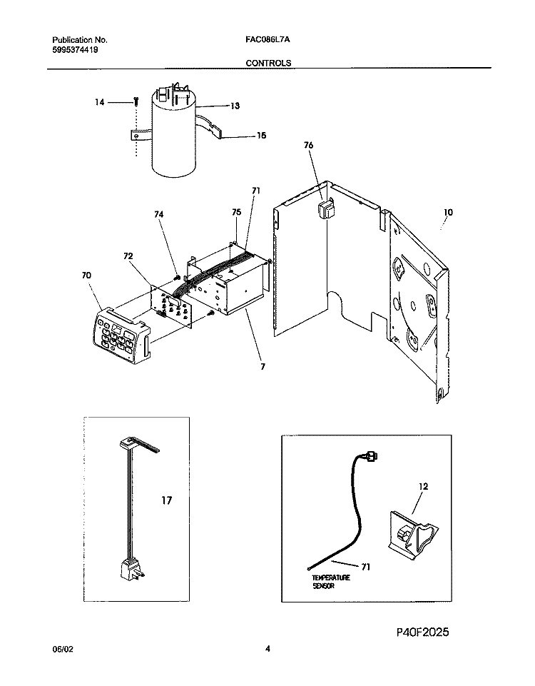 CONTROLS Diagram and Parts List for FAC086L7A2  Frigidaire Air Conditioner