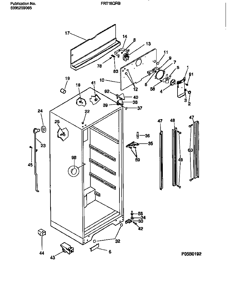 CABINET W / FAN ASSEMBLY Diagram and Parts List for FRT18QRBW2  Frigidaire Refrigerator