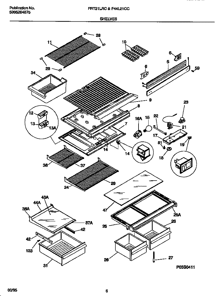 SHELVES Diagram and Parts List for F44L21CCD0  Frigidaire Refrigerator
