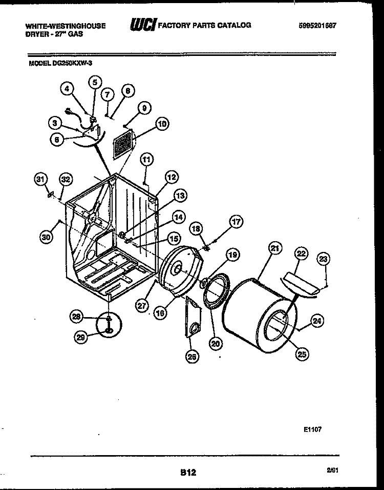 CABINET AND COMPONENT PARTS Diagram and Parts List for DG250KXD3  Frigidaire Dryer