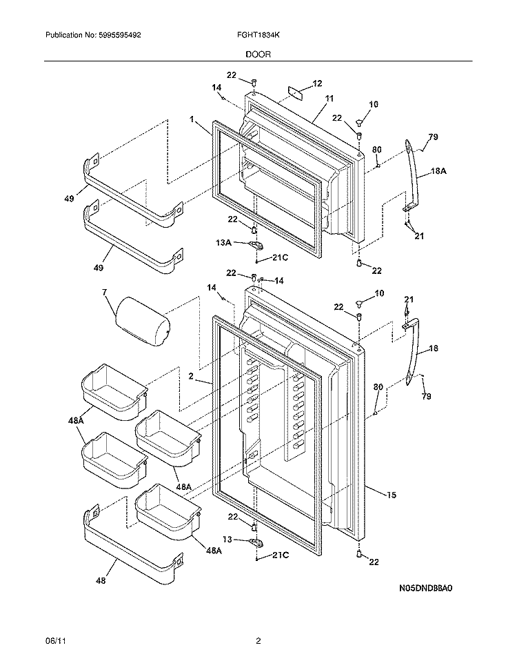 DOOR Diagram and Parts List for FGHT1834KB6  Frigidaire Refrigerator