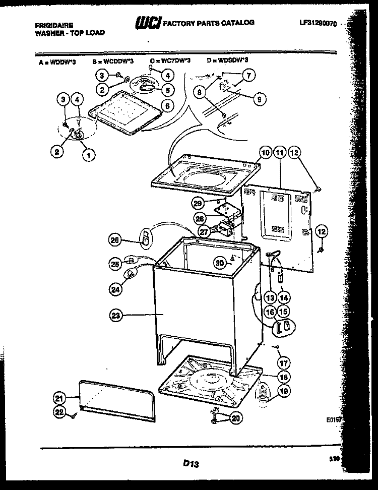 CABINET PARTS Diagram and Parts List for WC7DL3  Frigidaire Washer