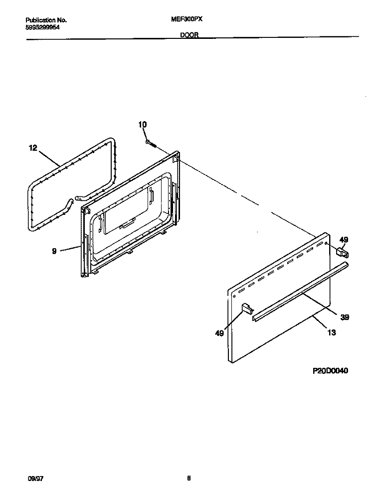 DOOR Diagram and Parts List for MEF300PXWE  Frigidaire Range