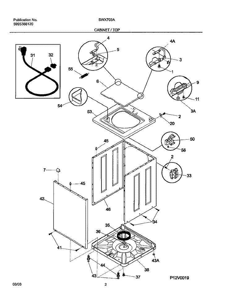 CABINET / TOP Diagram and Parts List for SWX703AS2  Westinghouse Washer