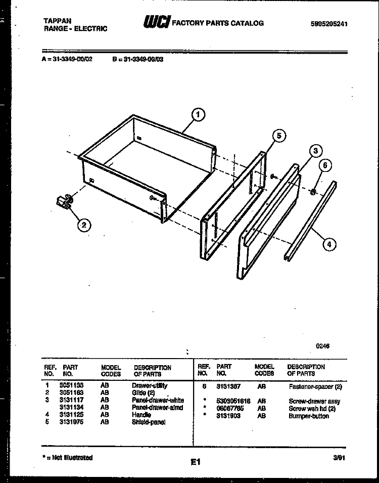 DRAWER PARTS Diagram and Parts List for 31-3347-00-02  Tappan Range