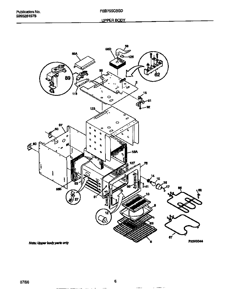 UPPER BODY Diagram and Parts List for FEB755CBSD  Frigidaire Wall Oven