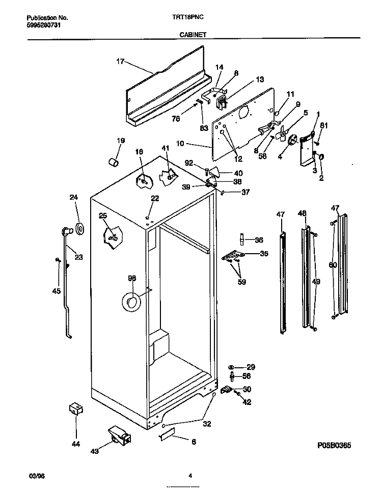CABINET Diagram and Parts List for TRT18PNCW1  Tappan Refrigerator