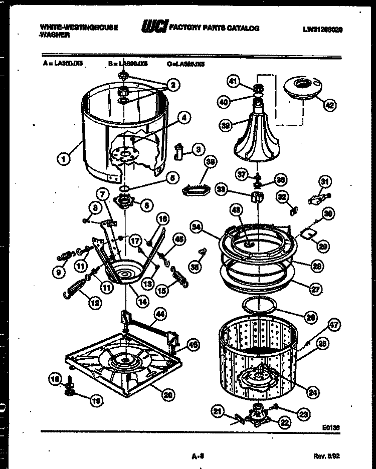 TUB DETAIL Diagram and Parts List for LA560JXW5  Frigidaire Washer