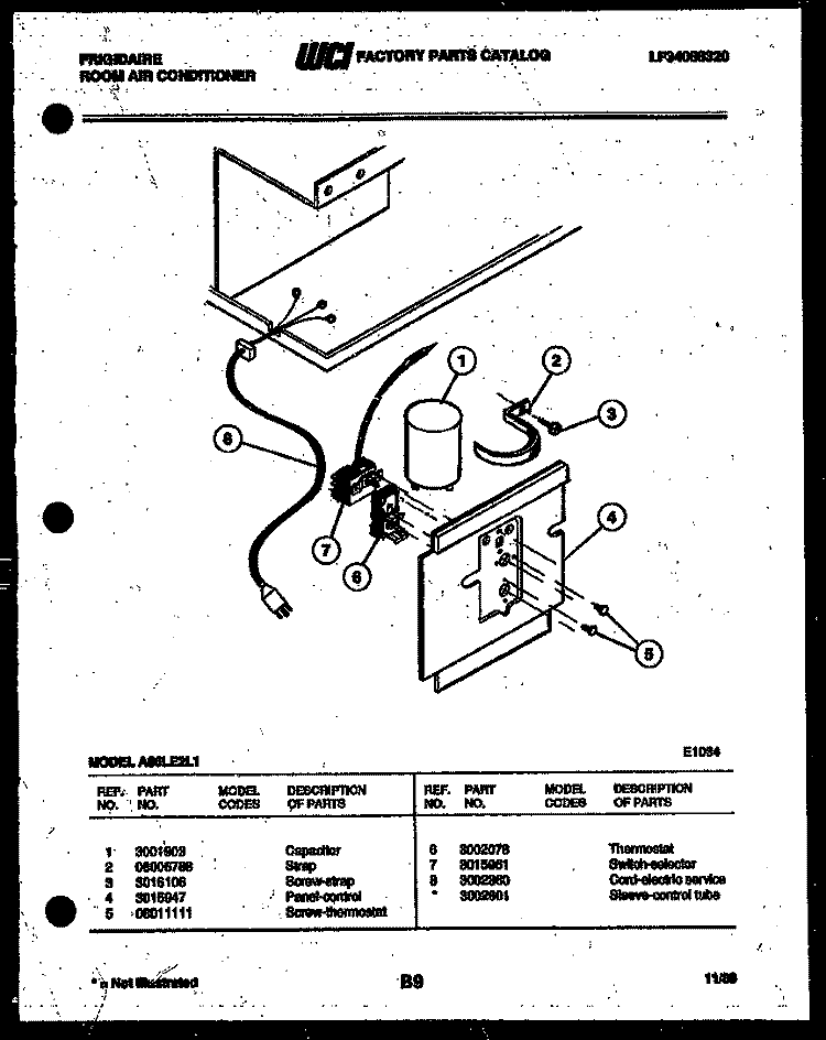 ELECTRICAL PARTS Diagram and Parts List for A06LE2L1  Frigidaire Air Conditioner