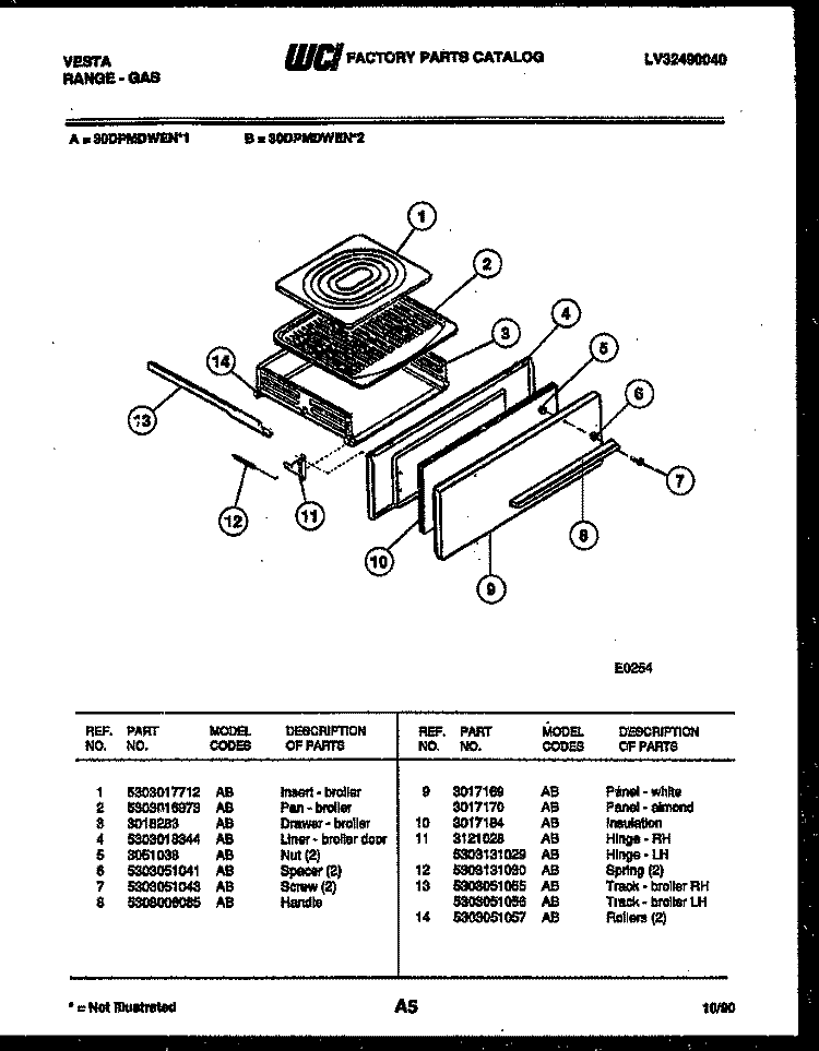 BROILER DRAWER PARTS Diagram and Parts List for 30DPMDWEN2-23  Tappan Range