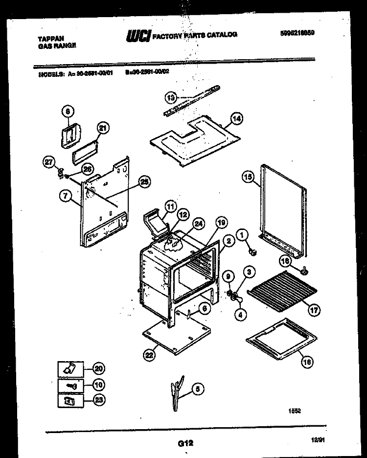 BODY PARTS Diagram and Parts List for 30-2551-23-01  Tappan Range