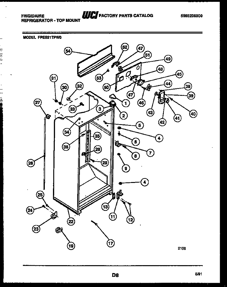 CABINET PARTS Diagram and Parts List for FPES21TPL0  Frigidaire Refrigerator