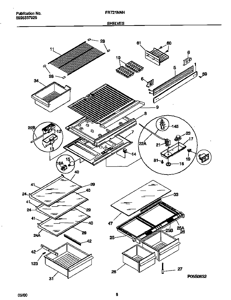 SHELVES Diagram and Parts List for FRT21NNHB4  Frigidaire Refrigerator