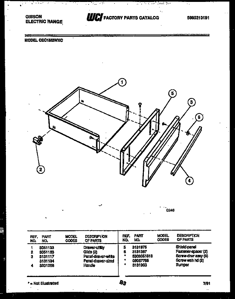DRAWER PARTS Diagram and Parts List for CEC1M2WXC  Gibson Range