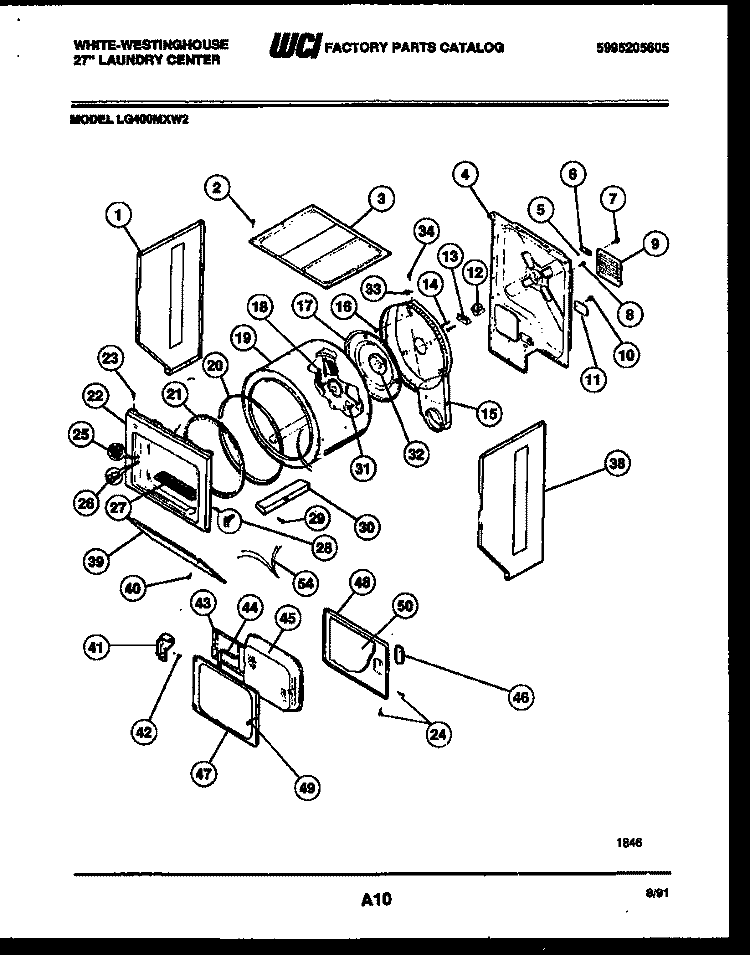 CABINET AND COMPONENT PARTS Diagram and Parts List for LG400MXW2  Frigidaire Washer Dryer Combo
