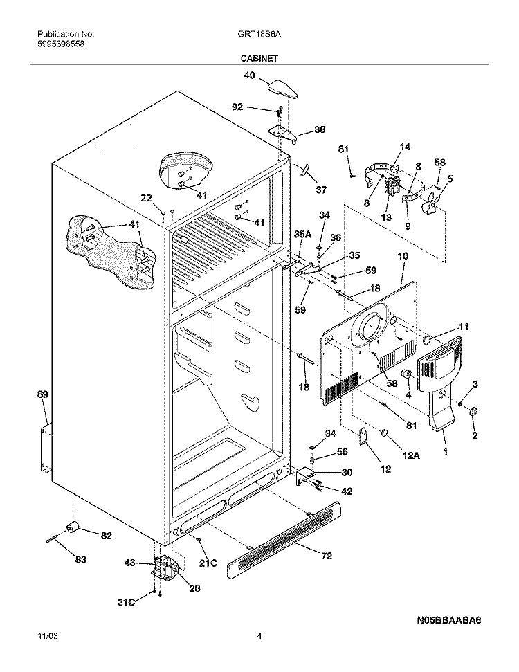 CABINET Diagram and Parts List for GRT18S6AW7  Gibson Refrigerator